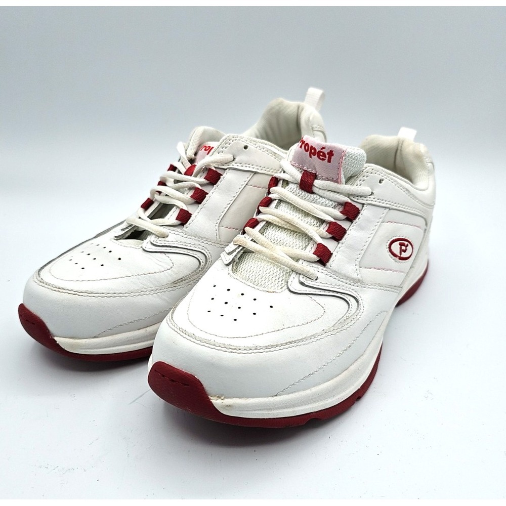 Propet Women's Walking Shoes White Red Leather Comfort Sneakers 8.5D WAM002A